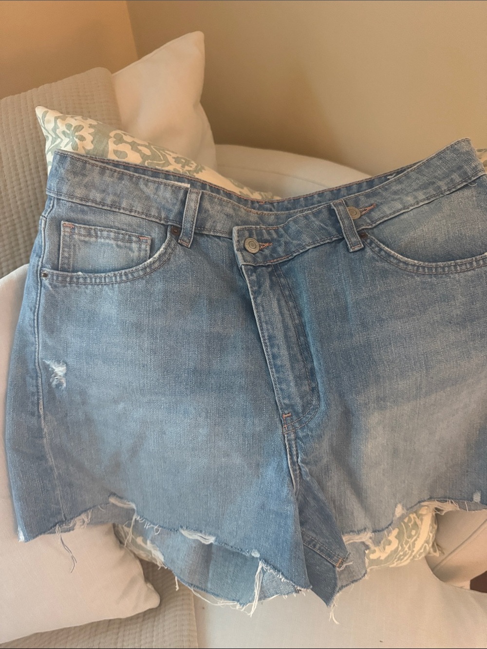 Zara Light Blue Distressed Denim Cutoff Shorts